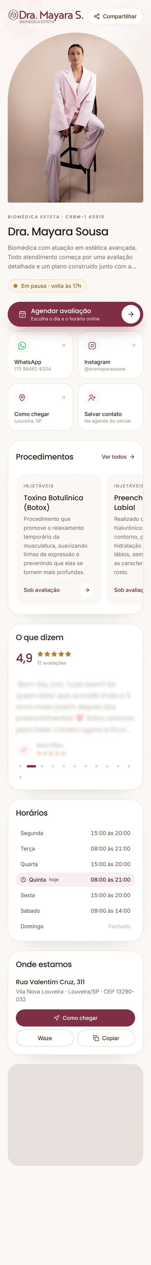 Página dramay.com.br/bio, de Dra. Mayara S.