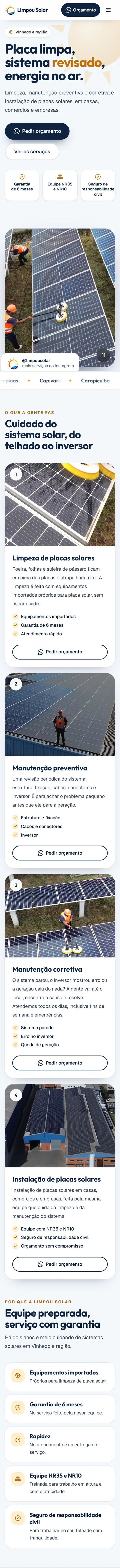 Limpou Solar: site feito pela Ylink, rolando
